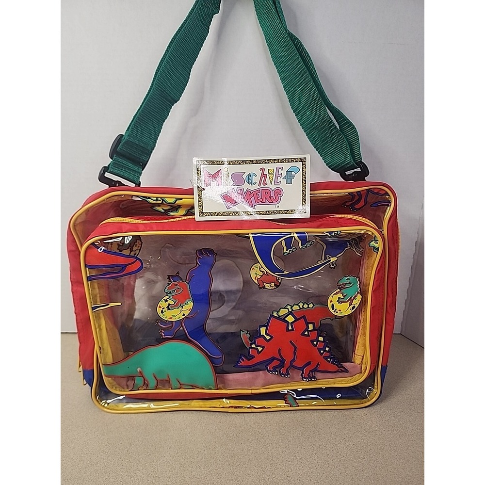 Vintage Mischief Makers Dinosaur Clear Messenger Bag Red Green New With Tags